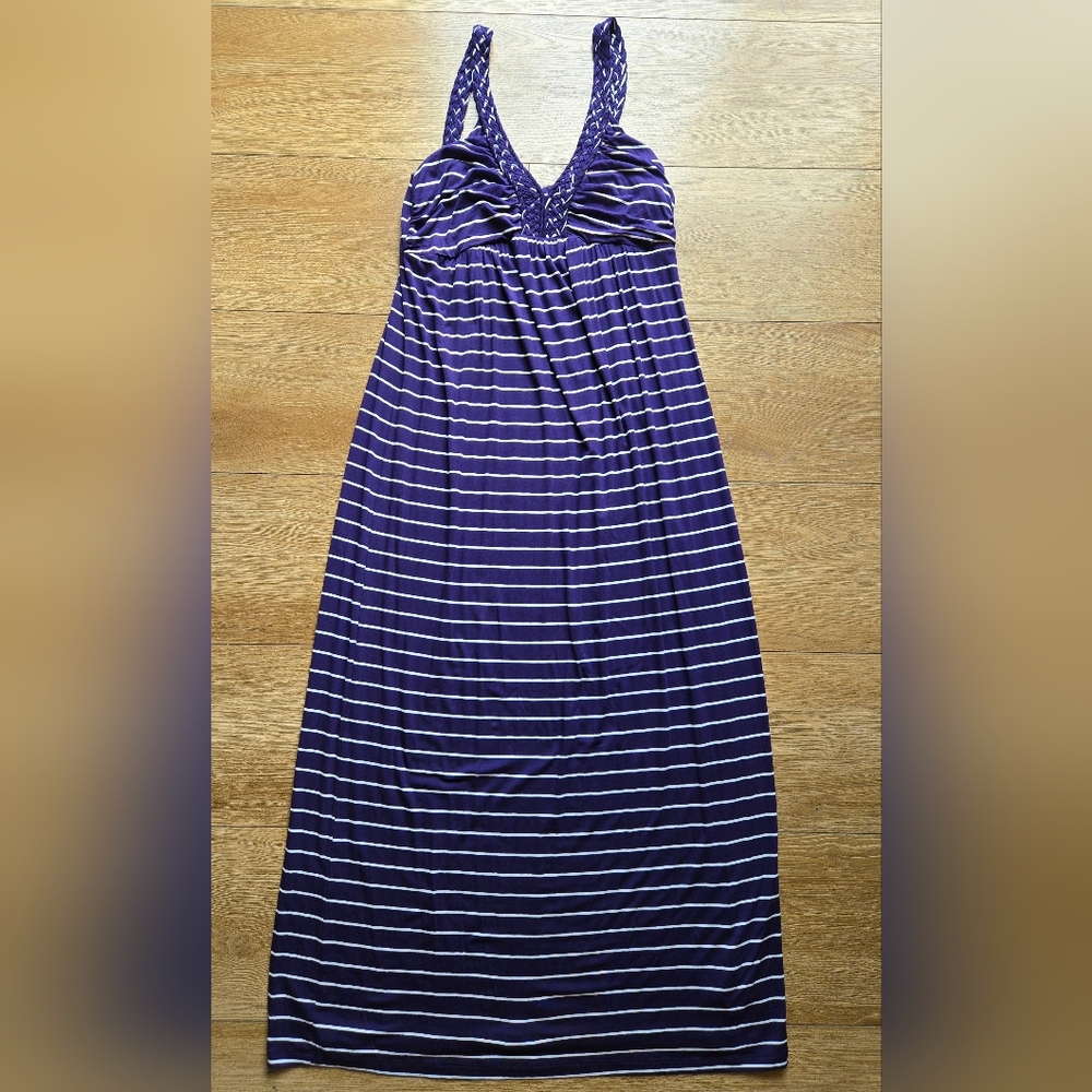 EUC Design History Blue & White Striped Braided Straps Sleeveless Maxi Dress XL